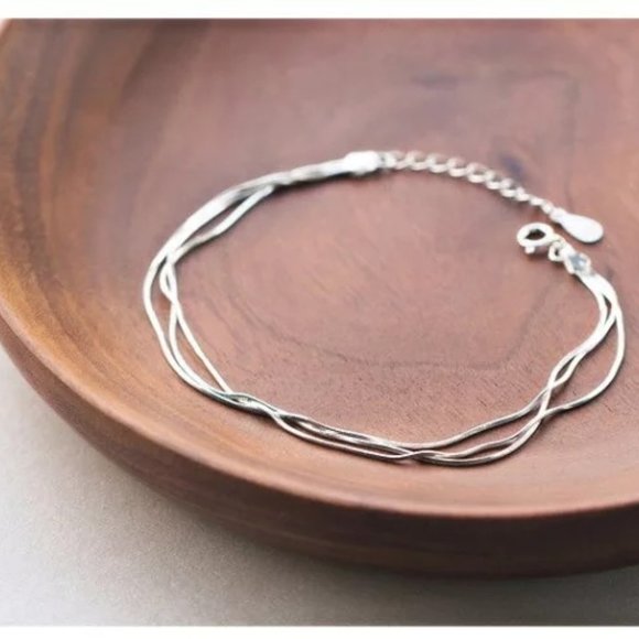 14k Gold Multi Layer Chain Bracelet/Anklet Sterling Silver - Picture 3 of 10